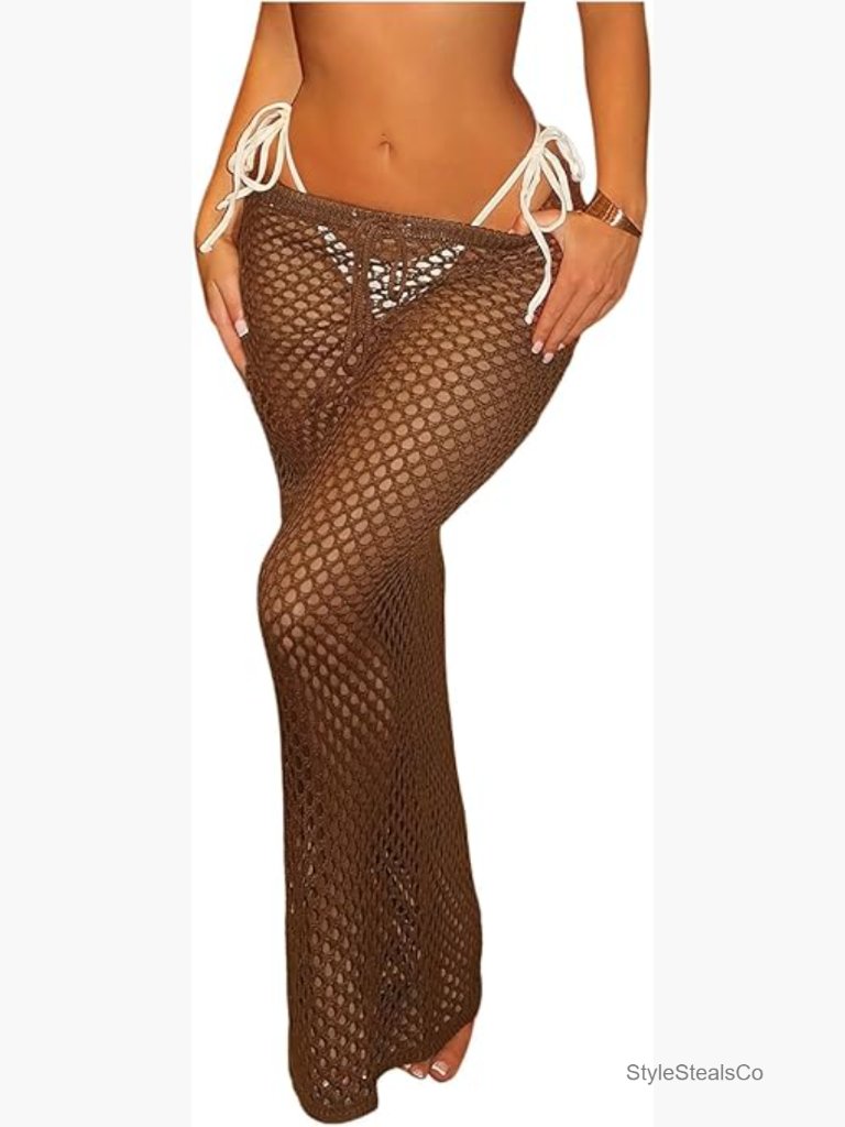 Women's Hollow Out Crochet Swimsuit Cover Up Skirt Bodycon Maxi